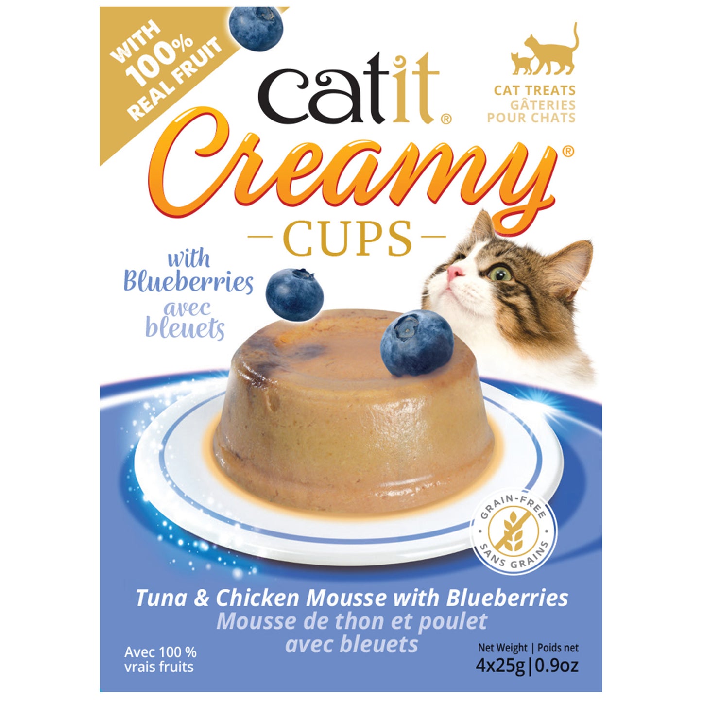 Catit Creamy Cups - Tuna & Chicken Mousse with Blueberry - 4 x 25g