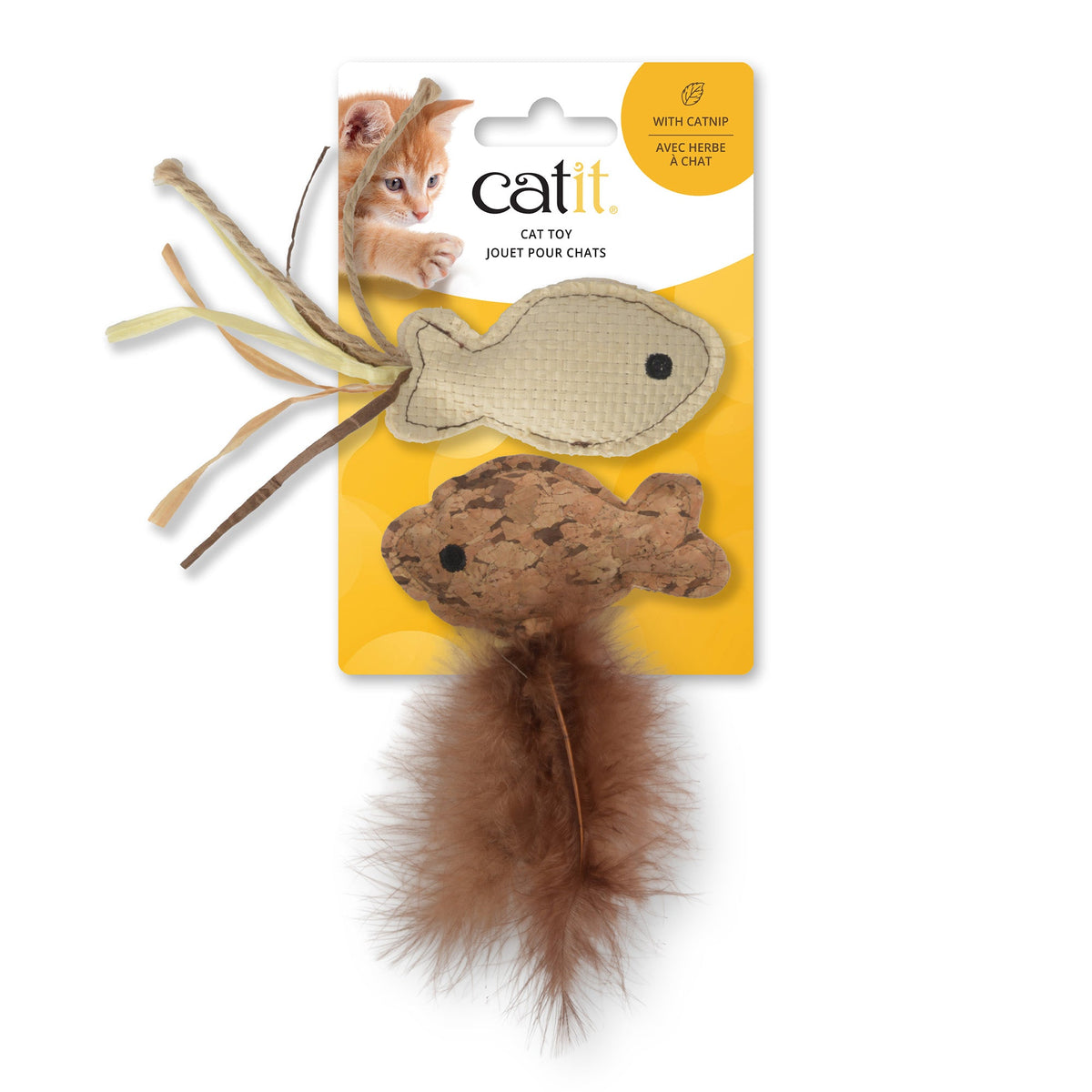 Catit Cat Toy - Fish Twin with Raffia and Feather Tail - 2-pack