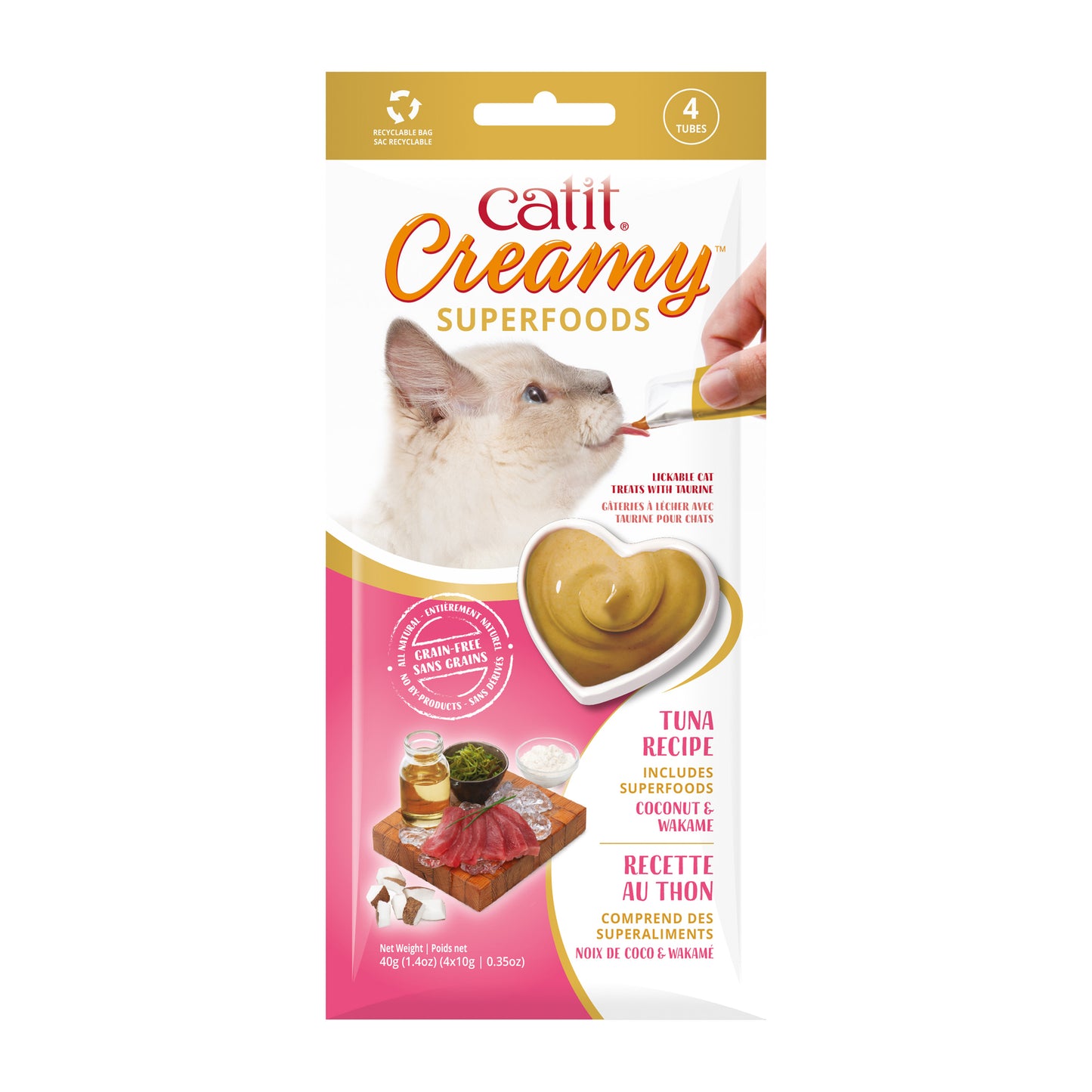 Catit Creamy Superfood Treats - Tuna Recipe with Coconut and Wakame - 4 pack