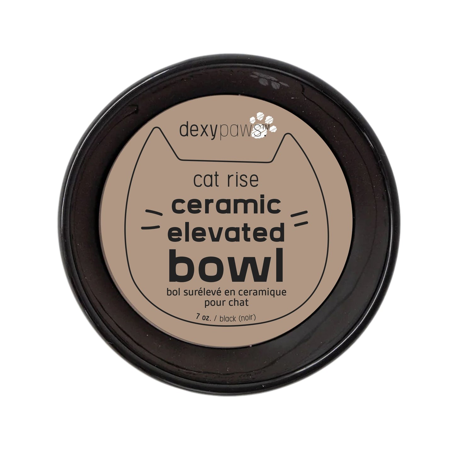 Dexypaws Raised Ceramic Cat Bowl, Black Cat 7oz 1pc
