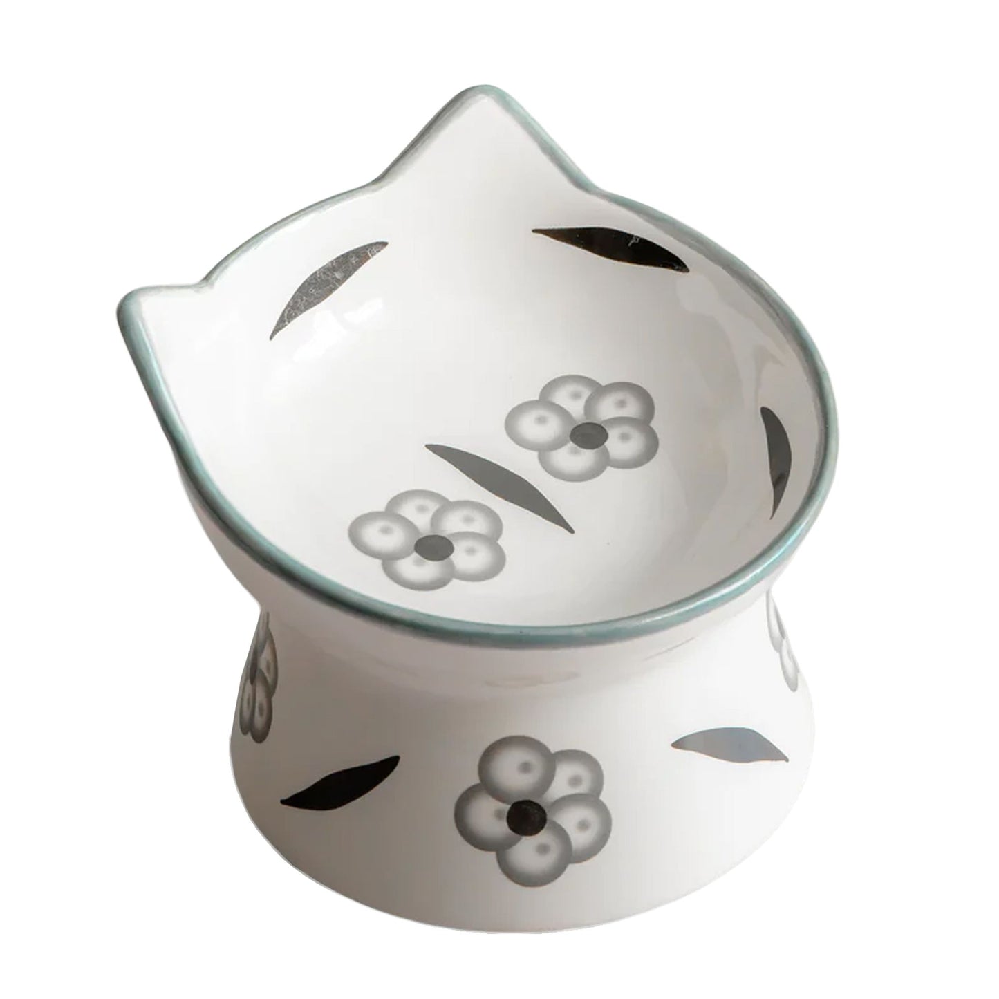 Dexypaws Raised Ceramic Cat Bowl, White and Black Flower Print Cat 7oz 1pc