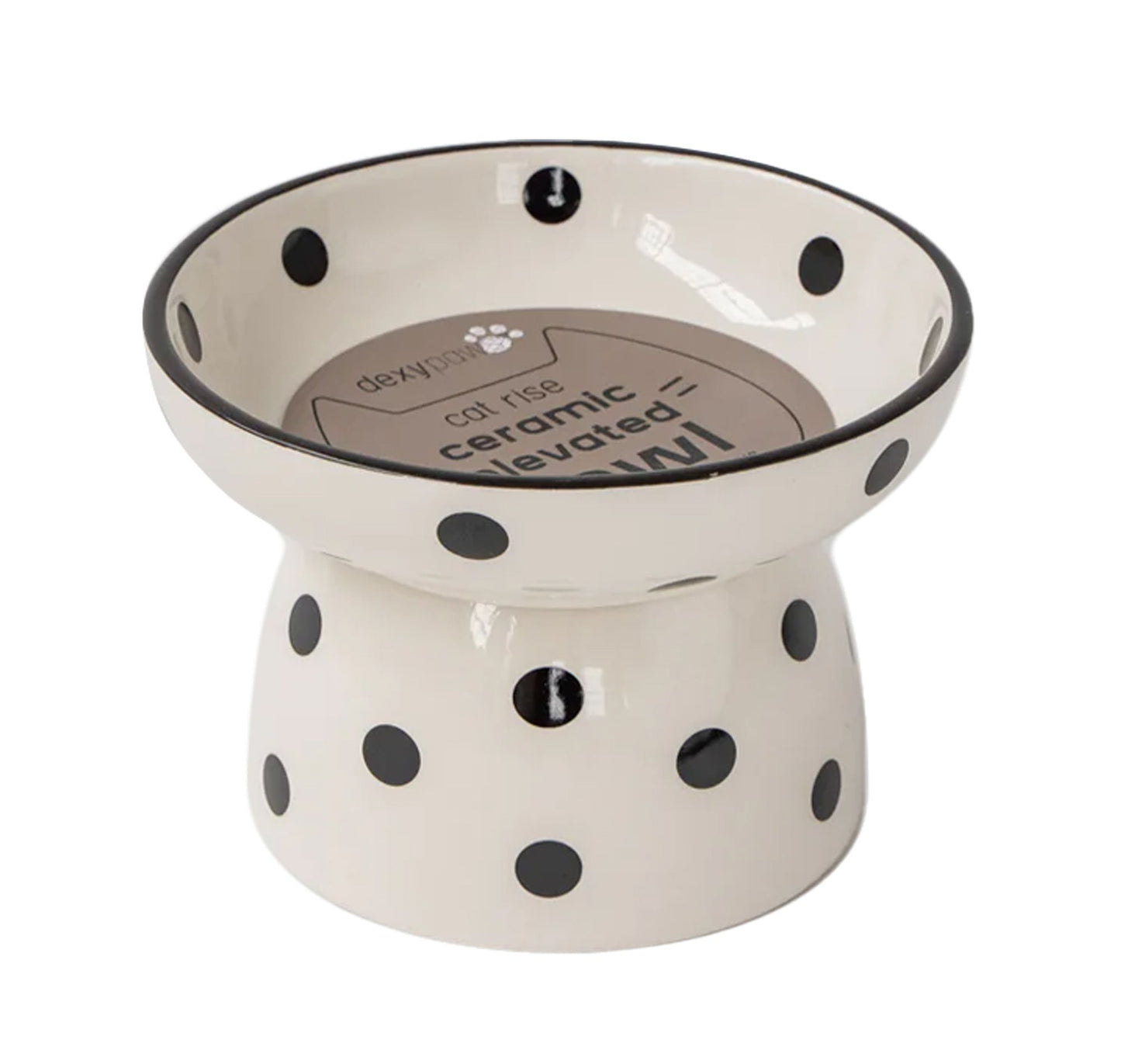 Dexypaws Raised Ceramic Cat Bowl, White and Black Dots Cat 8.7oz 1pc