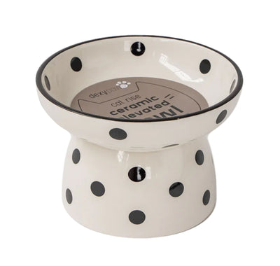 Dexypaws Raised Ceramic Cat Bowl, White and Black Dots Cat 8.7oz 1pc