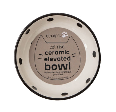 Dexypaws Raised Ceramic Cat Bowl, White and Black Dots Cat 8.7oz 1pc