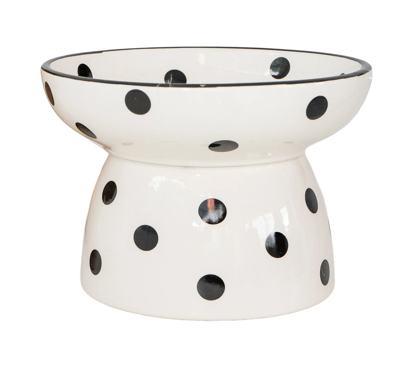 Dexypaws Raised Ceramic Cat Bowl, White and Black Dots Cat 8.7oz 1pc