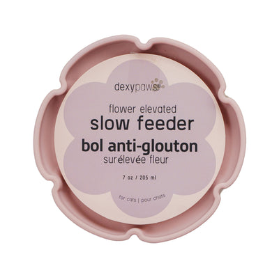 Dexypaws Raised Ceramic Cat Bowl with Slow Feeder, Flower, Blush Pink 7.75oz Cat 1pc