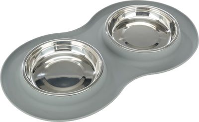 Double Bowl Grey Silicone / Stainless Steel