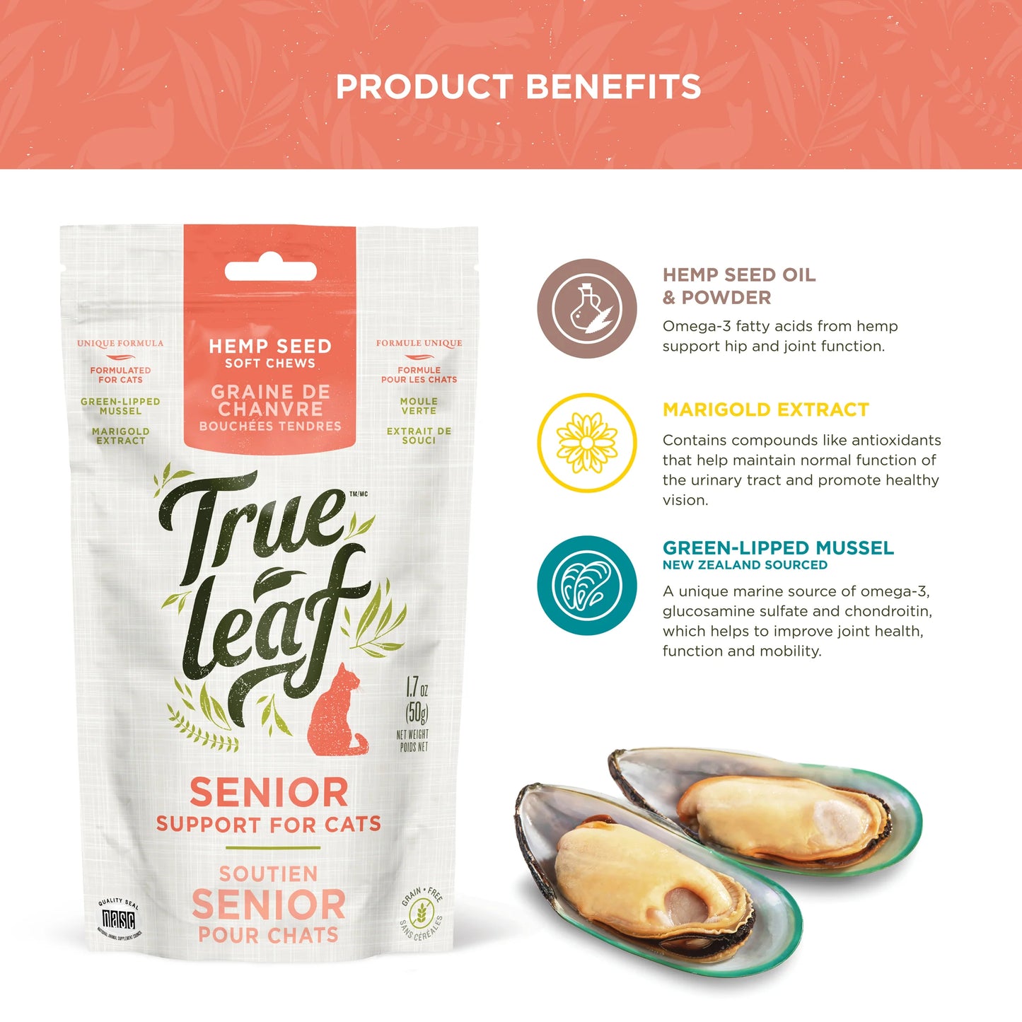 TRUE LEAF SENIOR SUPPORT CHEWS FOR CATS 50GM