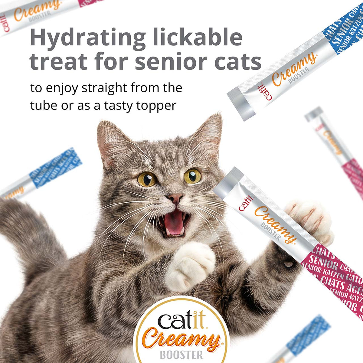 Catit Creamy Booster Lickable Cat Treat for Senior Cats - Chicken Recipe - 5 pack