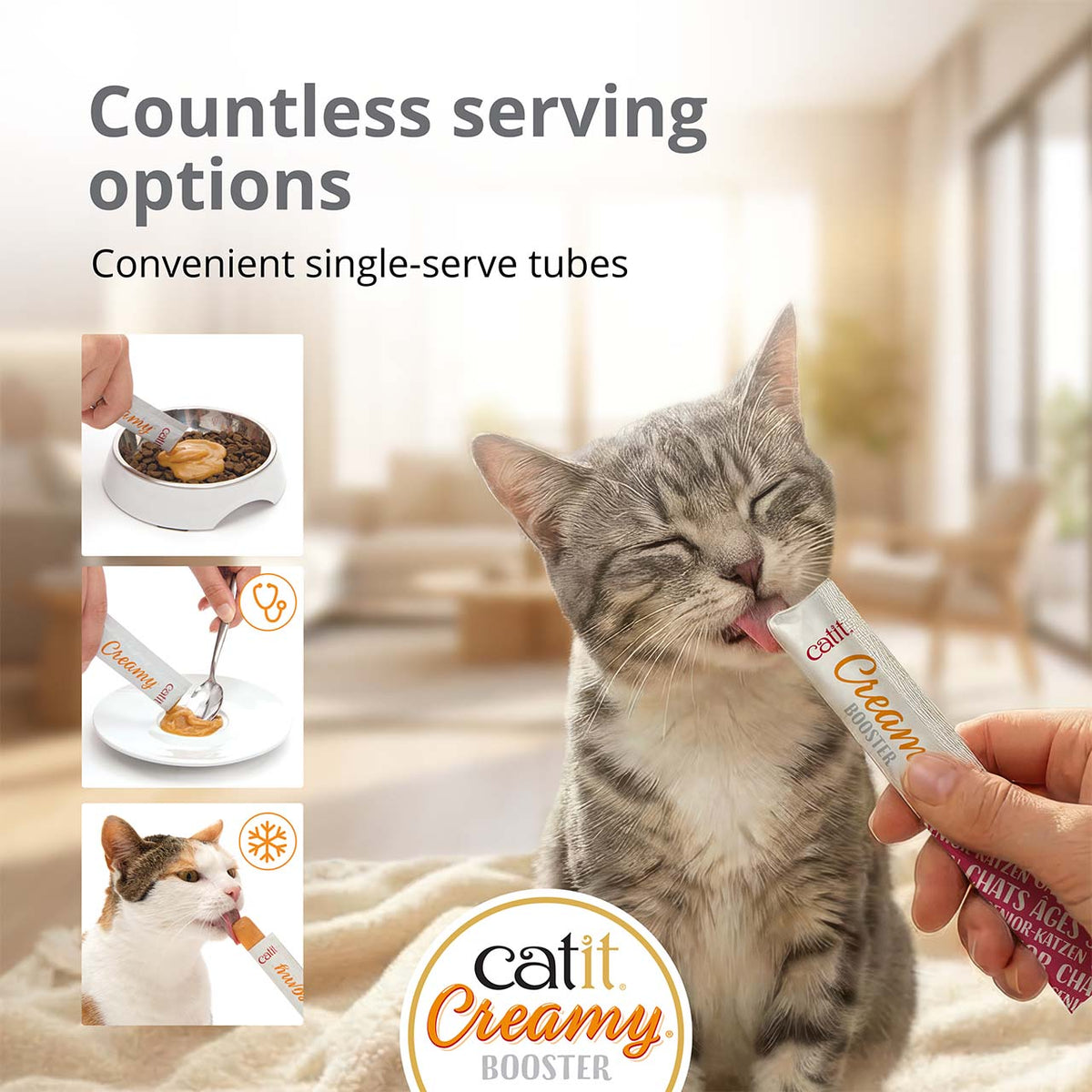 Catit Creamy Booster Lickable Cat Treat for Senior Cats - Tuna Recipe - 5 pack