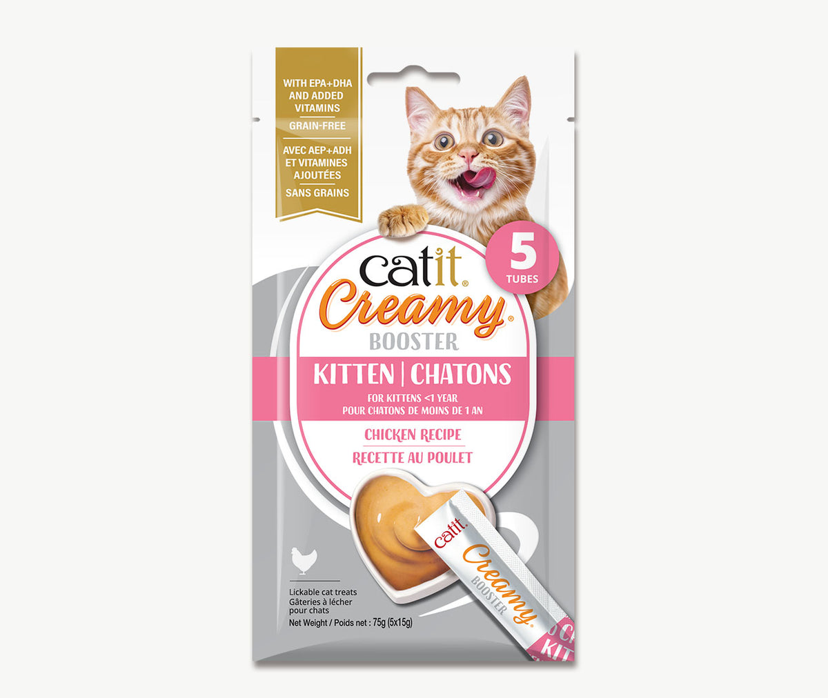 Catit Creamy Booster Lickable Cat Treat for Kittens - Chicken Recipe - 5 pack