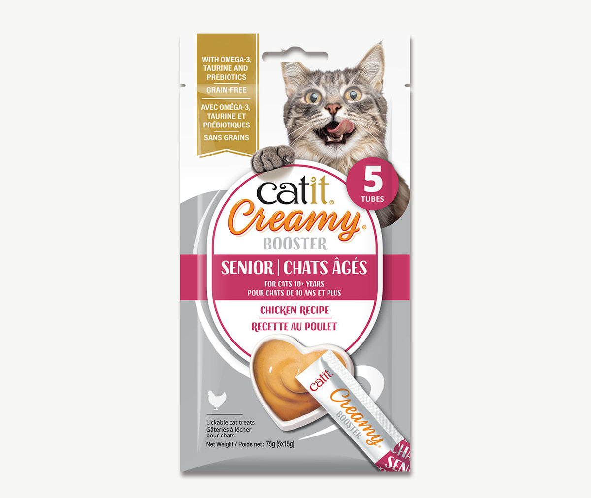Catit Creamy Booster Lickable Cat Treat for Senior Cats - Chicken Recipe - 5 pack