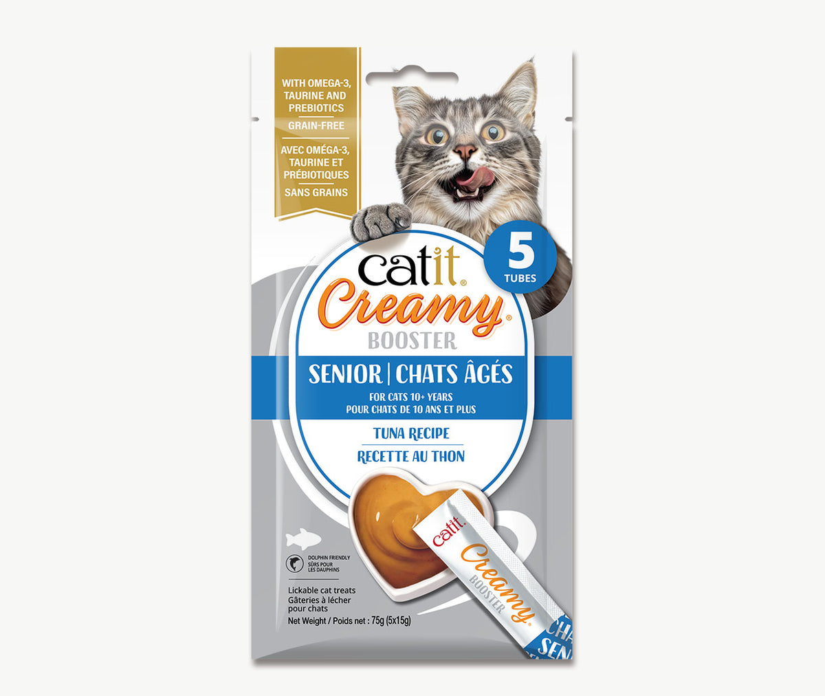 Catit Creamy Booster Lickable Cat Treat for Senior Cats - Tuna Recipe - 5 pack