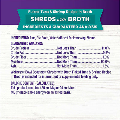 WELLNESS Bowl Boosters SHREDS with Broth Flaked Tuna & Shrimp Recipe Wet Cat Food 1.75 OZ