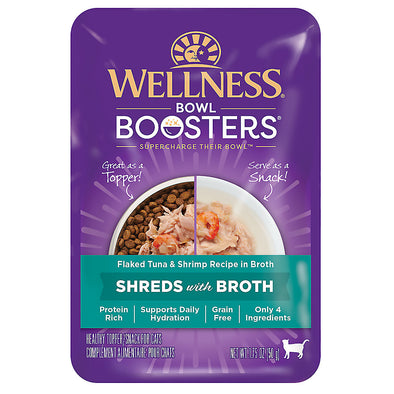 WELLNESS Bowl Boosters SHREDS with Broth Flaked Tuna & Shrimp Recipe Wet Cat Food 1.75 OZ
