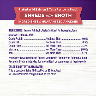 WELLNESS Bowl Boosters SHREDS with Broth Flaked Wild Salmon & Tuna Recipe Wet Cat Food 1.75 OZ
