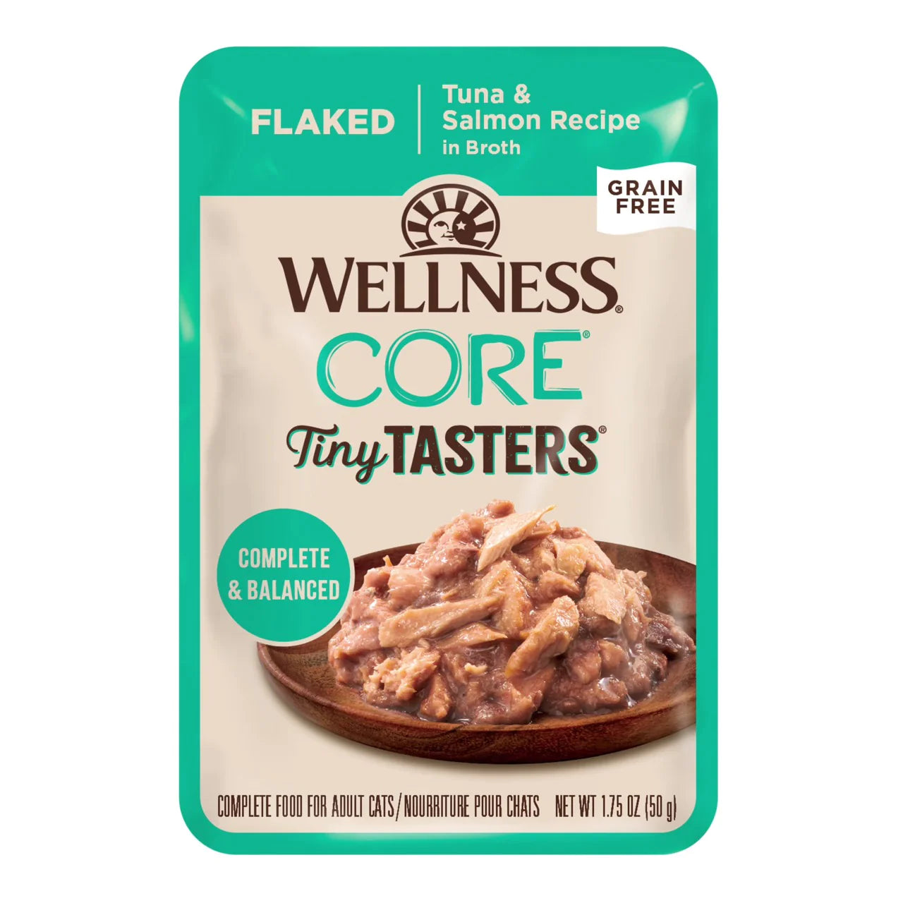 WELLNESS Core Tiny Tasters FLAKED Tuna Salmon Recipe in Broth