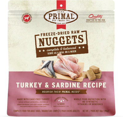 Primal Turkey & Sardine Formula Nuggets Grain-Free Raw Freeze-Dried Dog Food, 14-oz bag