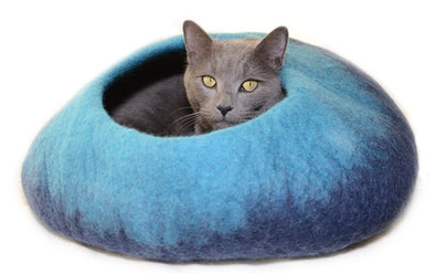 Wool Felt Ombre Cave Bed - Navy & Turquoise