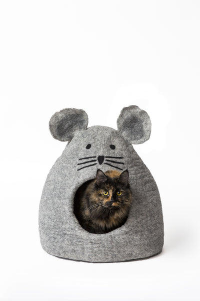 Wool Felt Mouse Cave Bed Grey