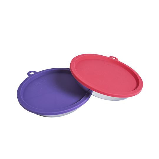 4 Piece Set - 2 Stainless Steel Bowls & 2 Silicone Lids (Watermelon & Purple)