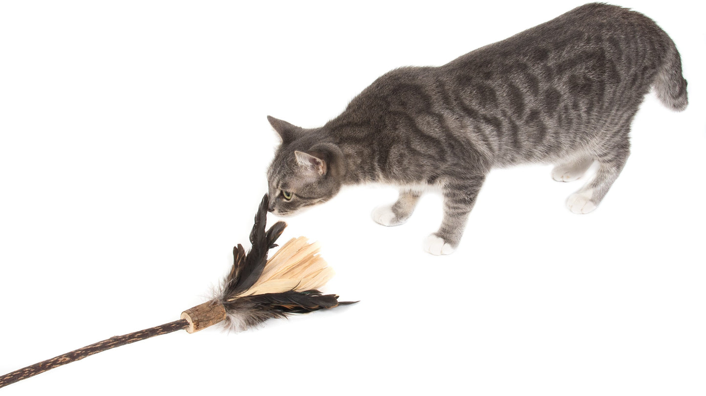 Silver Vine Corn Feathers Teaser Toy (40cm stick)