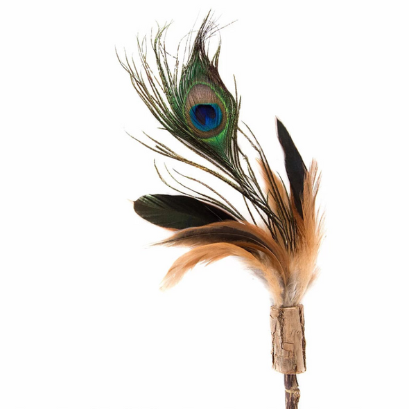 Silver Vine Peacock Feathers Teaser Toy (25cm stick)
