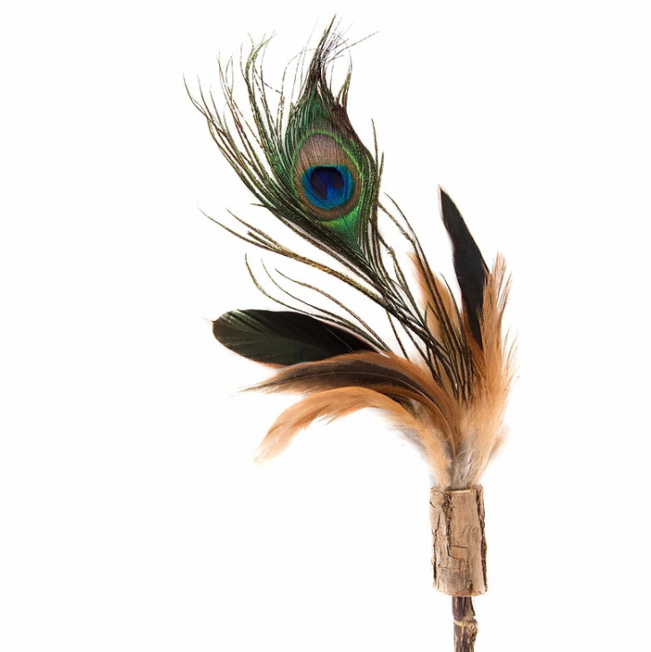 Silver Vine Peacock Feathers Teaser Toy (40cm stick)