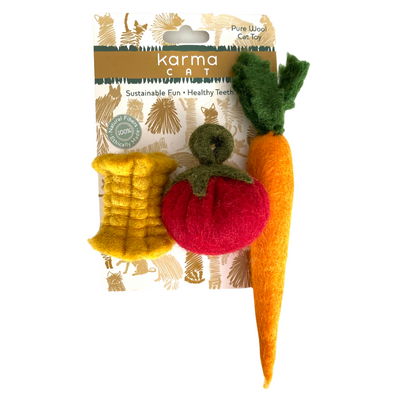 3 Pack Wool Felt Vegetables - Carrot, Corn & Tomato