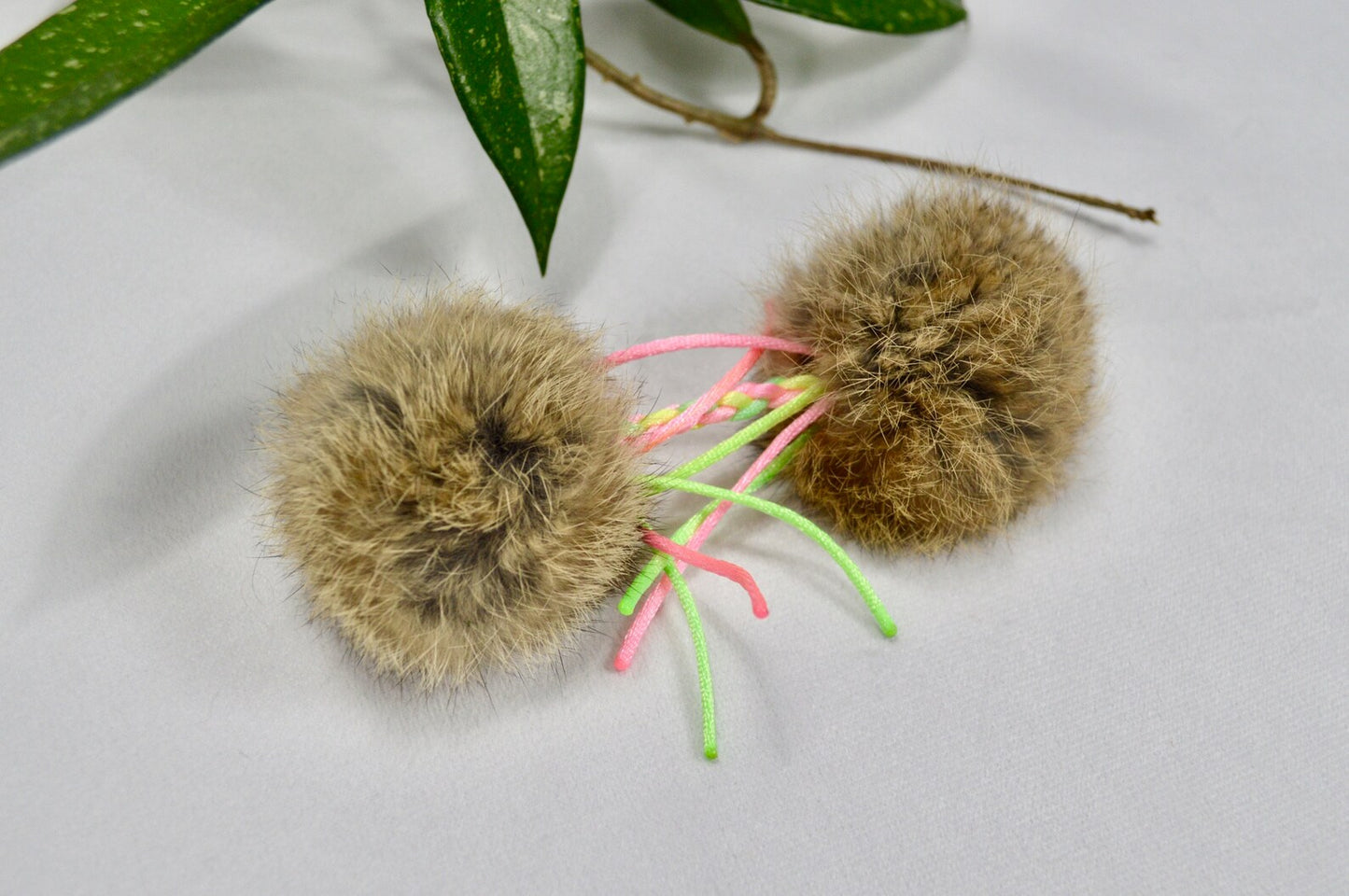 Rabbit Fur Double Pom Pom Toss Toy